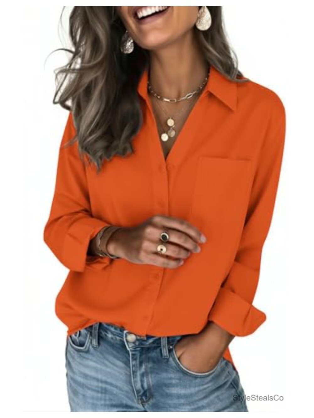 Long Sleeve Button Down Shirts Dressy Casual Collared Tops Business Work